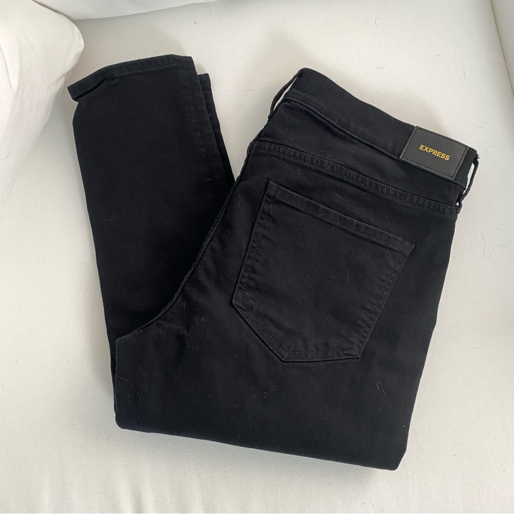 Express Skinny Mid Rise Black Jeans Size 14 Long Inseam